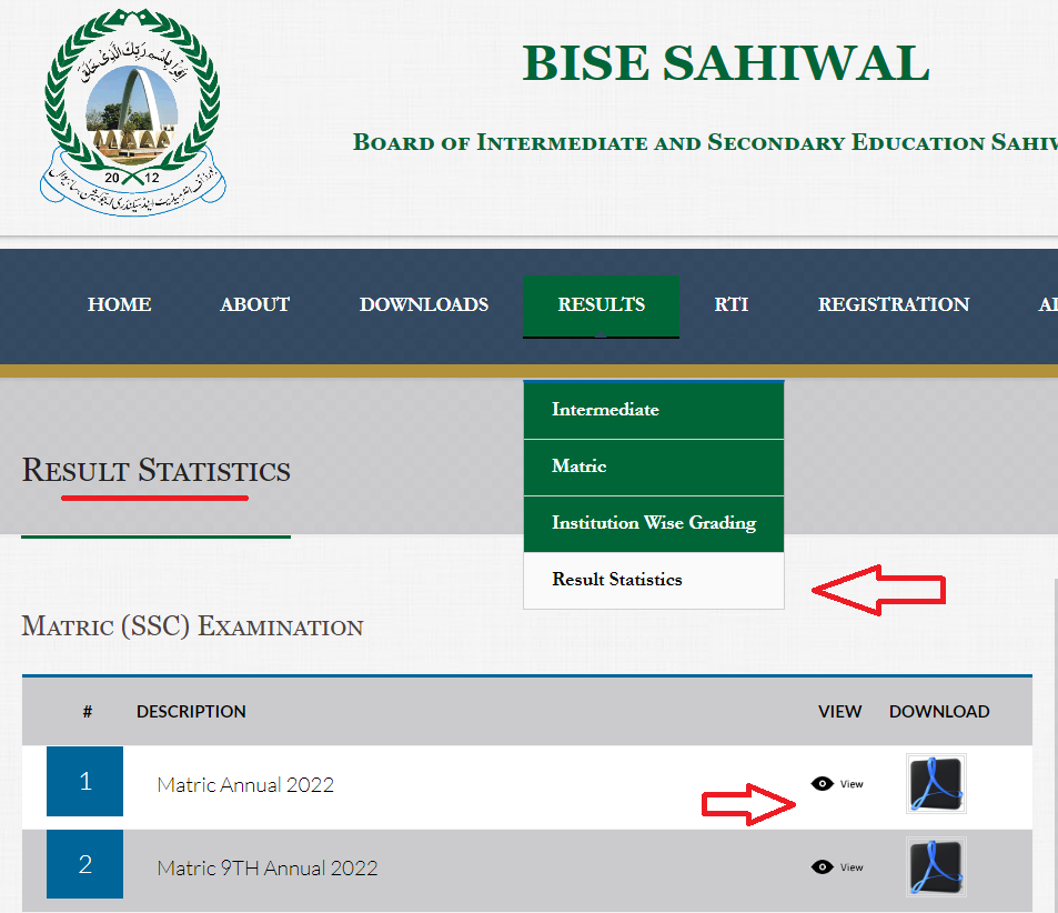 10th Class Result 2023 Sahiwal Board Result statistics